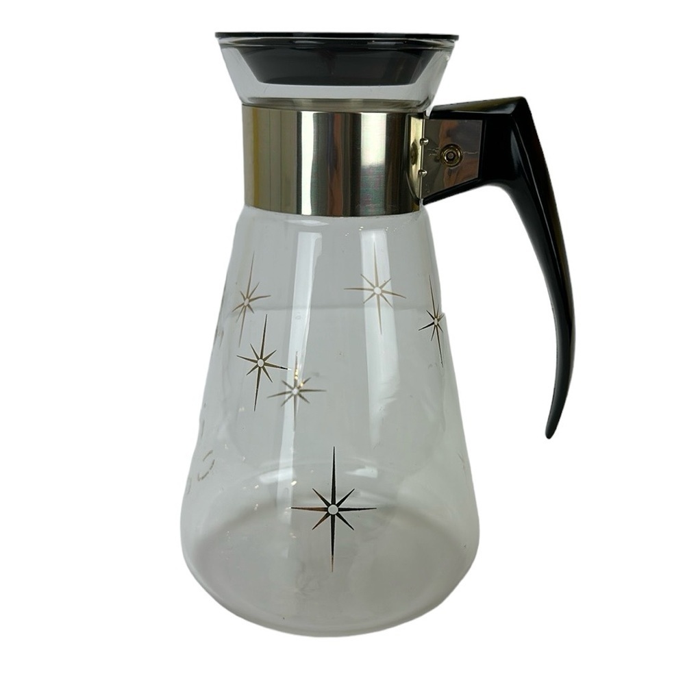 Vtg Corning Heat Proof Glass Atomic Starburst‎ Carafe Coffee Tea Pot MCM Retro